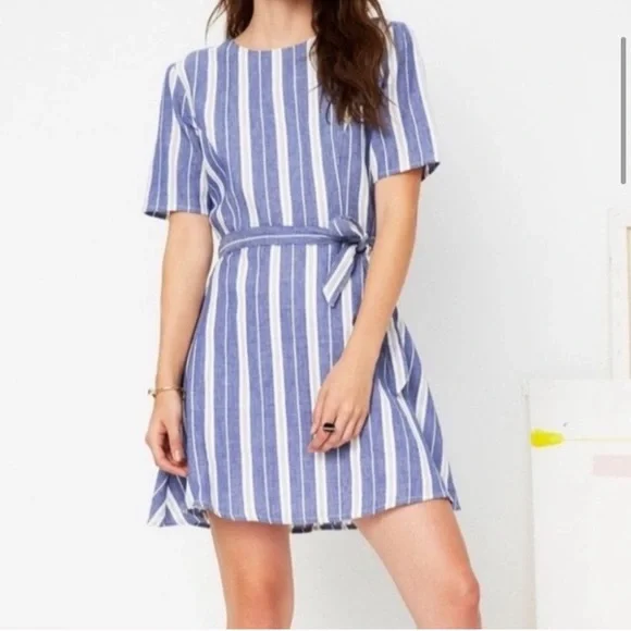 Tularosa Iris Blue & White Stripe Mini Wrap Dress - Picture 2 of 5